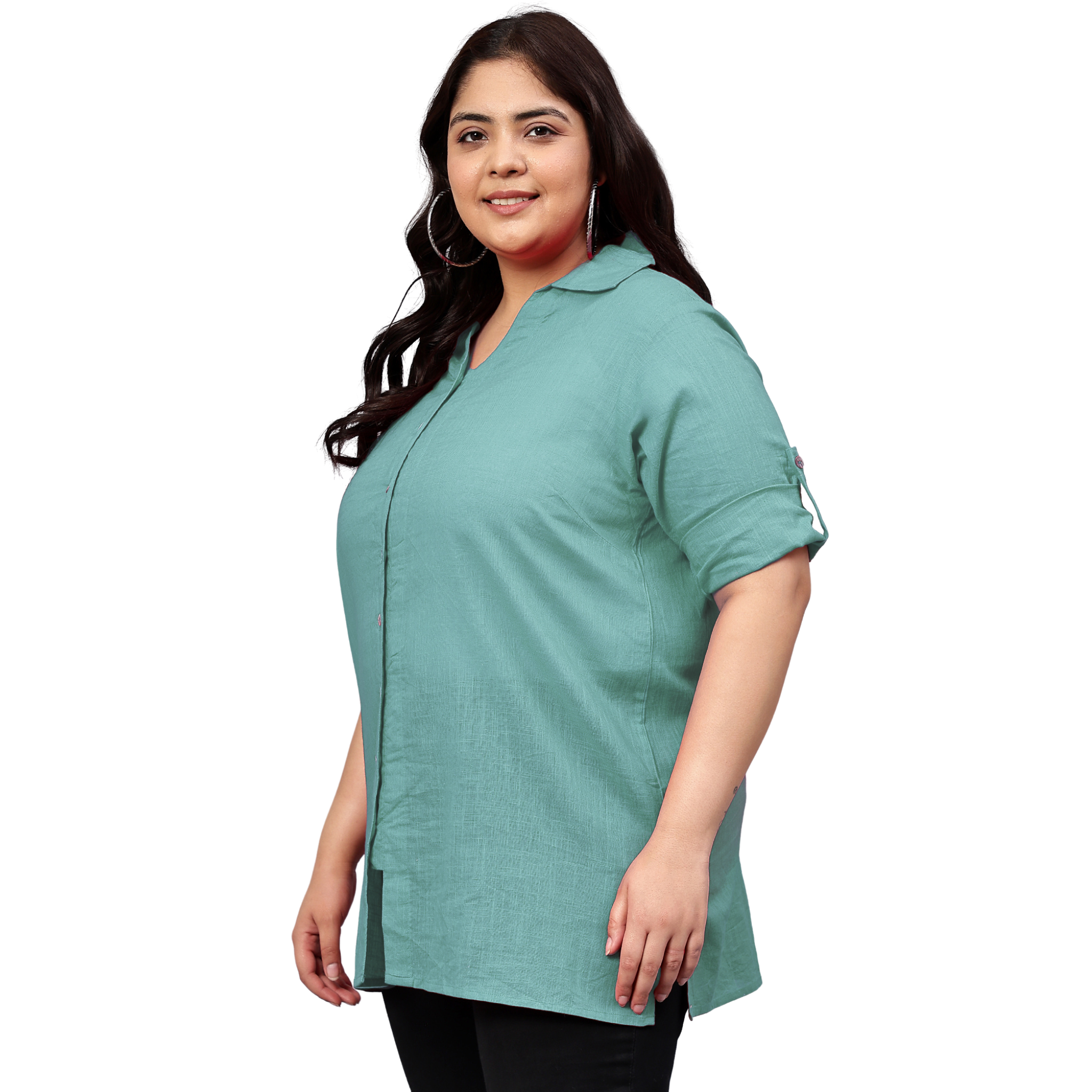 Blue Cotton Longline Plus Size Shirt