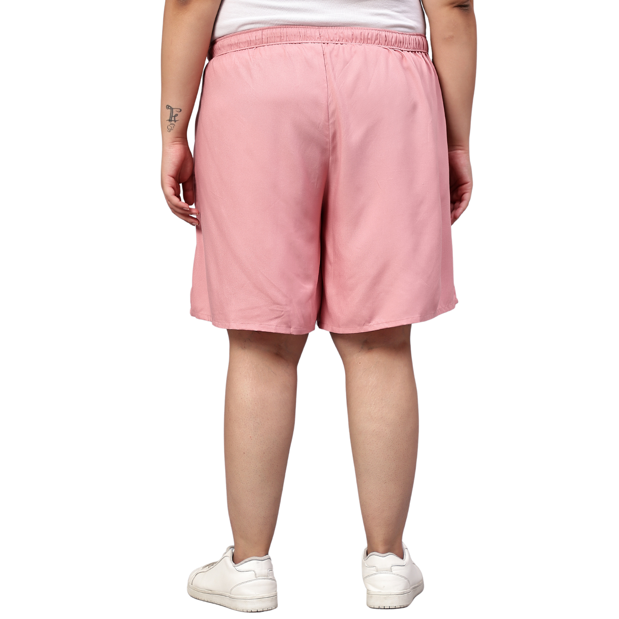 Pink Solid Plus Size Flared Shorts