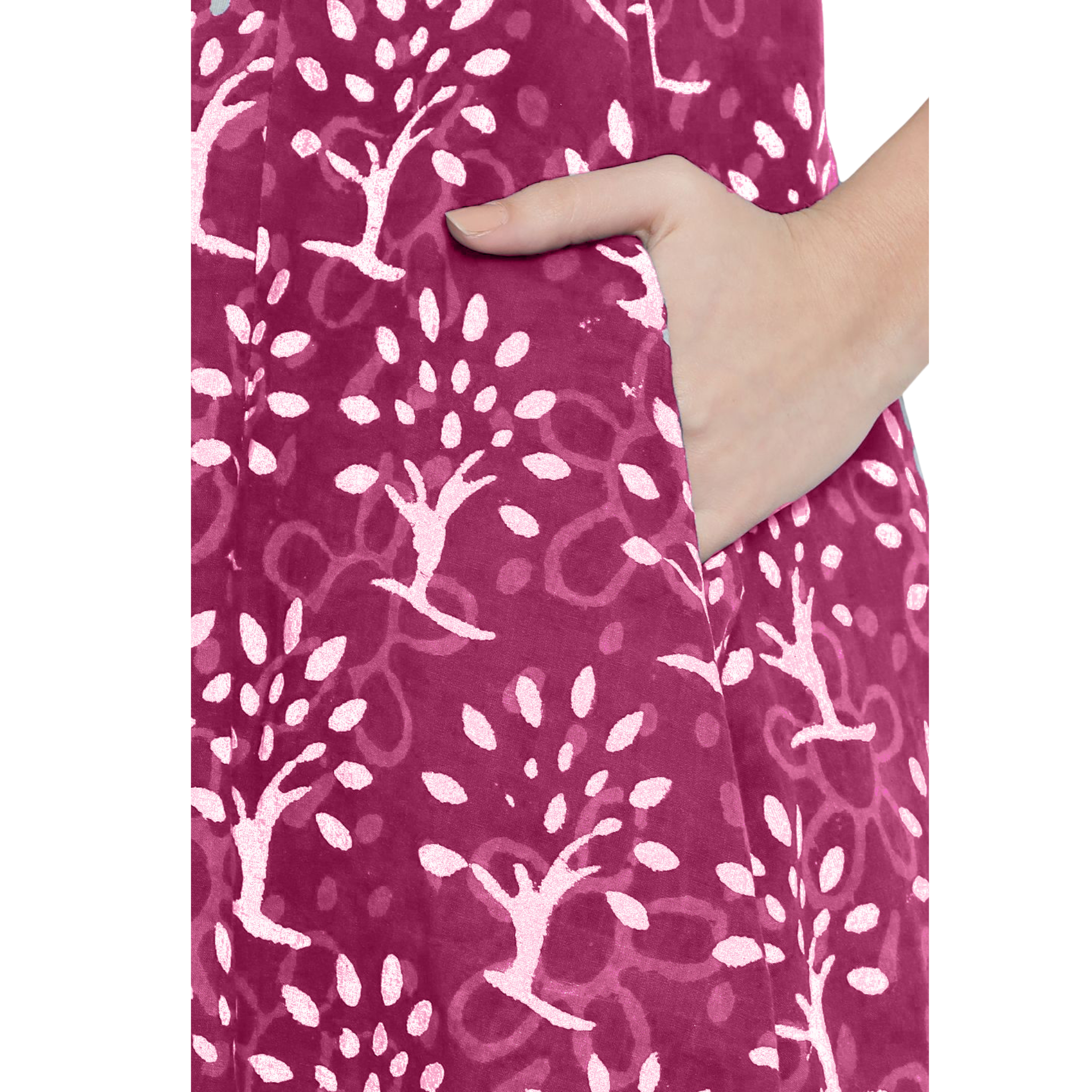 Pink A-Line Hand Block Dress