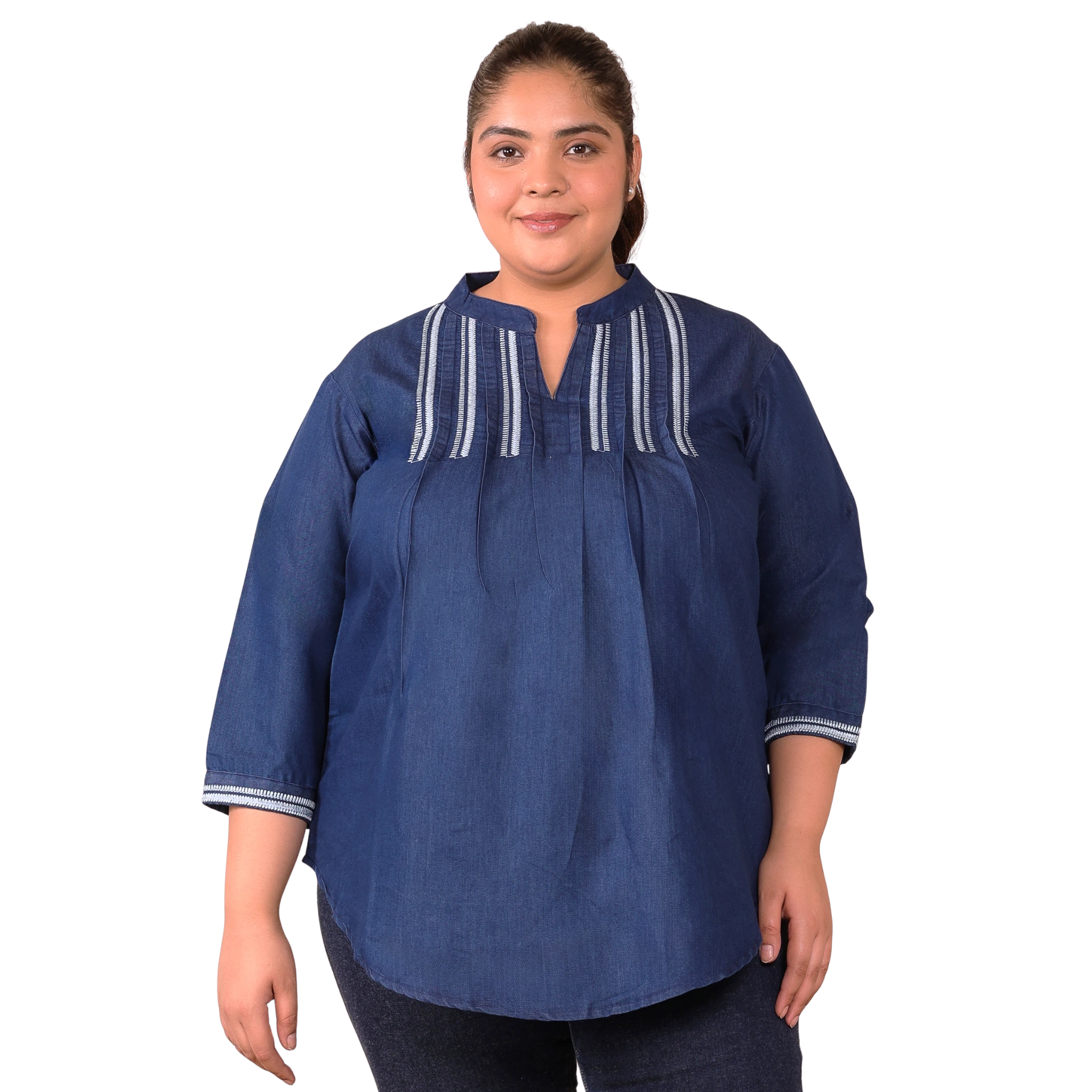 Denim Embroidered Plus Size Tunic