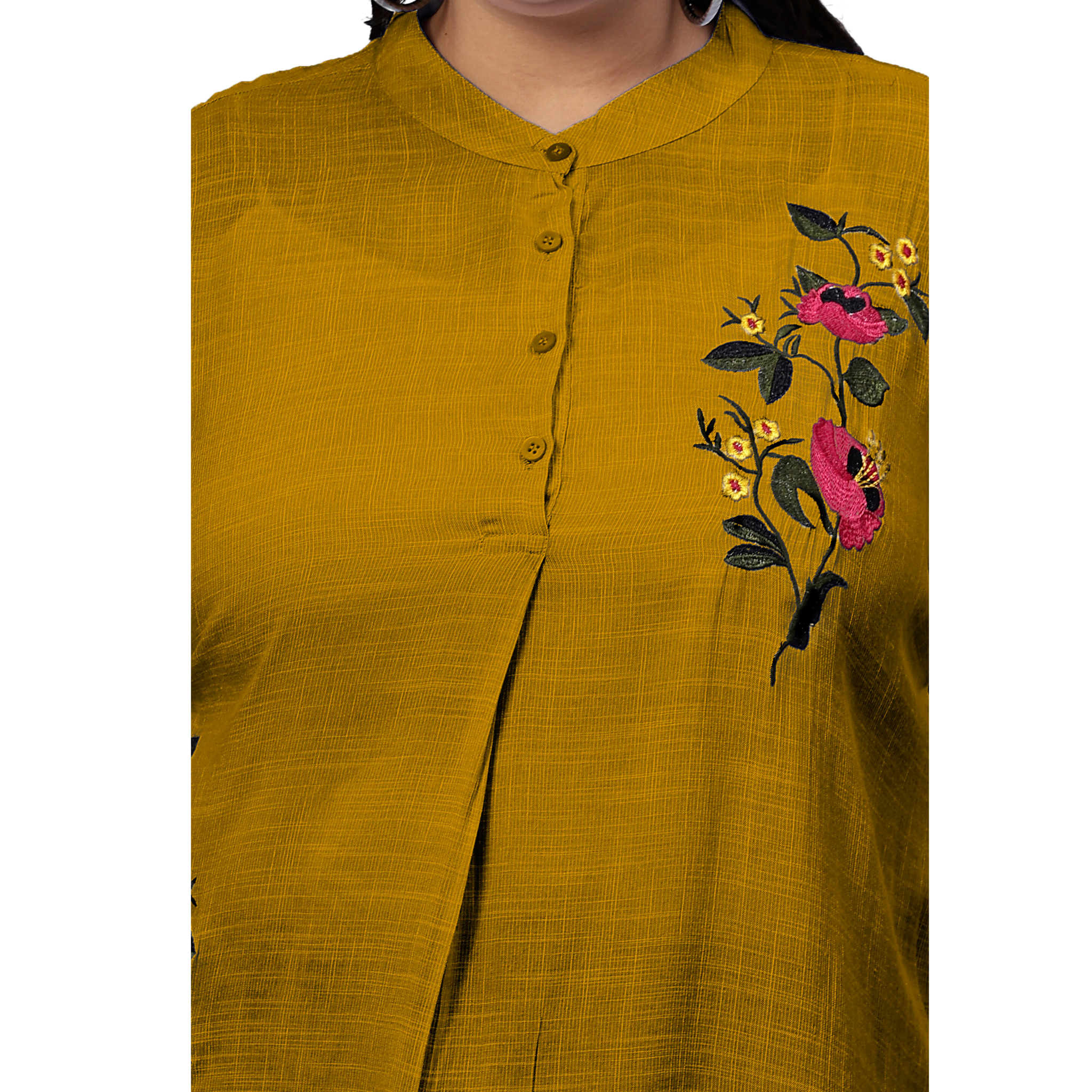 Mustard Floral Embroidered Plus Size Tunic