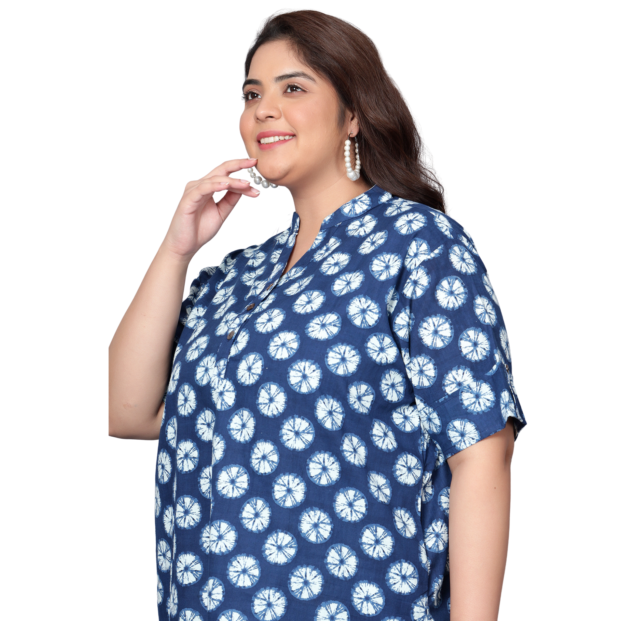 Blue Geometric Cotton Plus Size Tunic