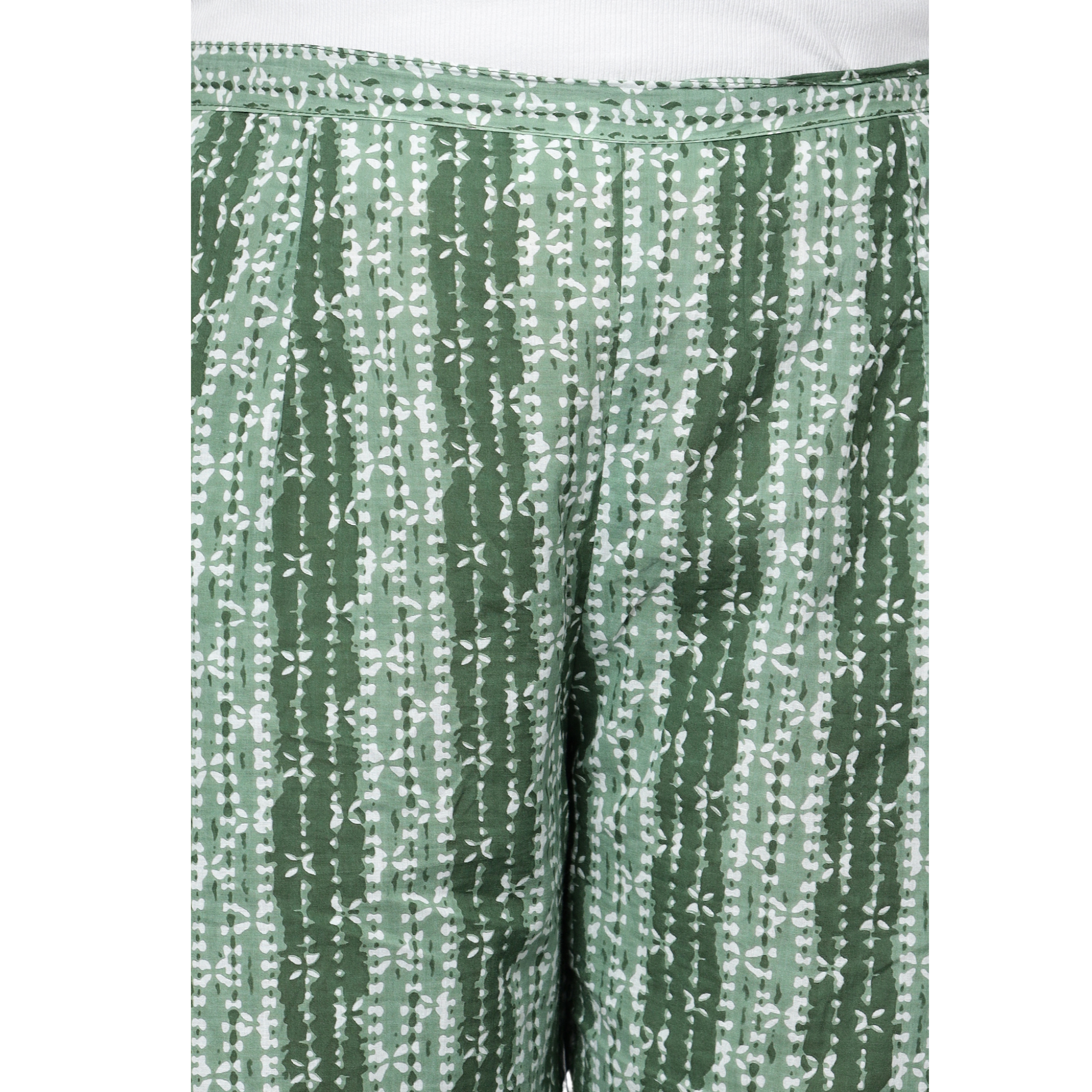 Green Hand Block Print Plus Size Trousers