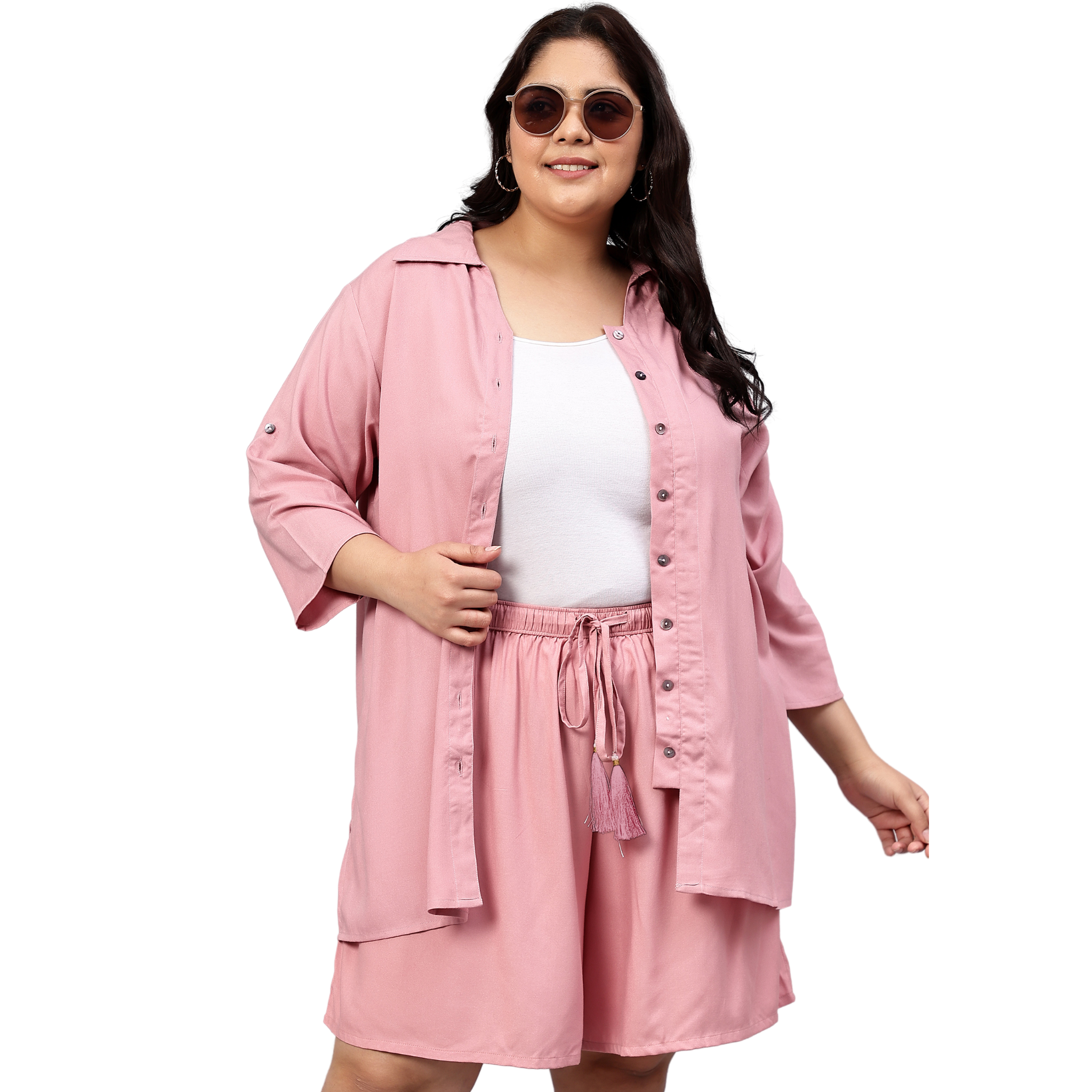 Pink Solid Shirt And Short Set