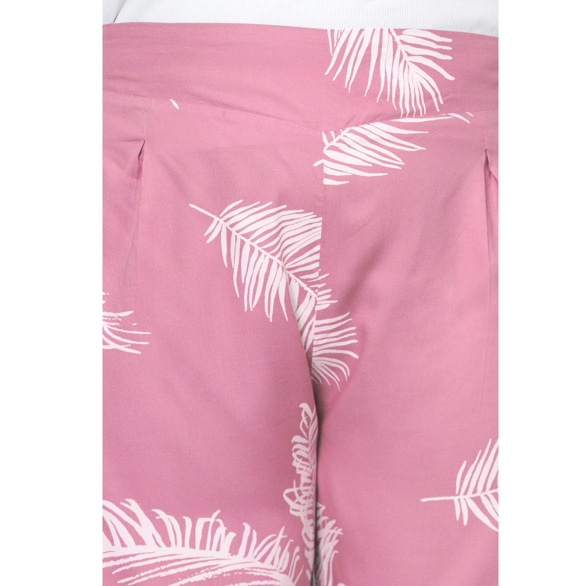 Pink Leaf Print Plus Size Trousers