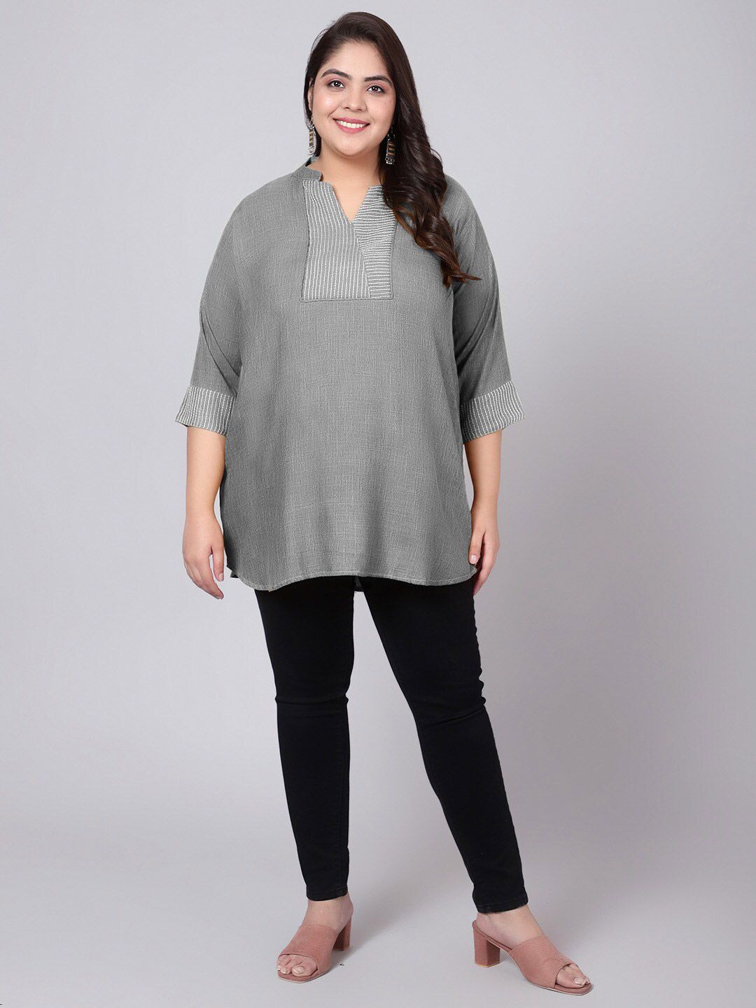 Grey Embroidered Plus Size Tunic — view 6
