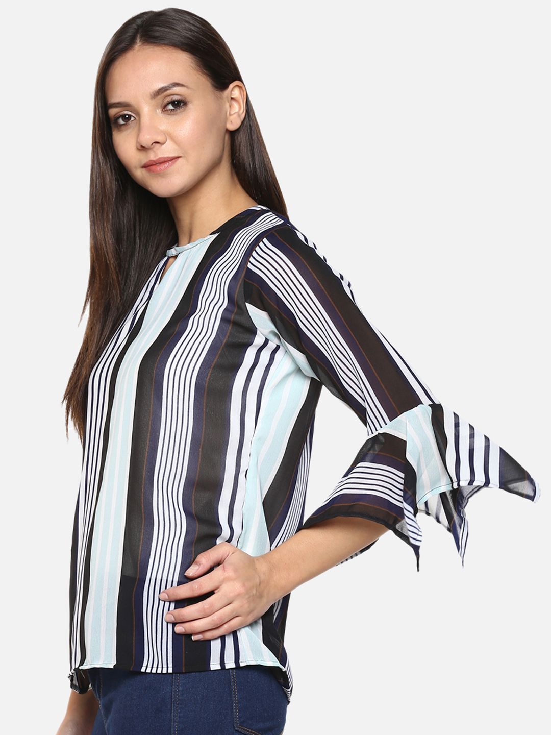 Blue Stripe Georgette Top — view 3
