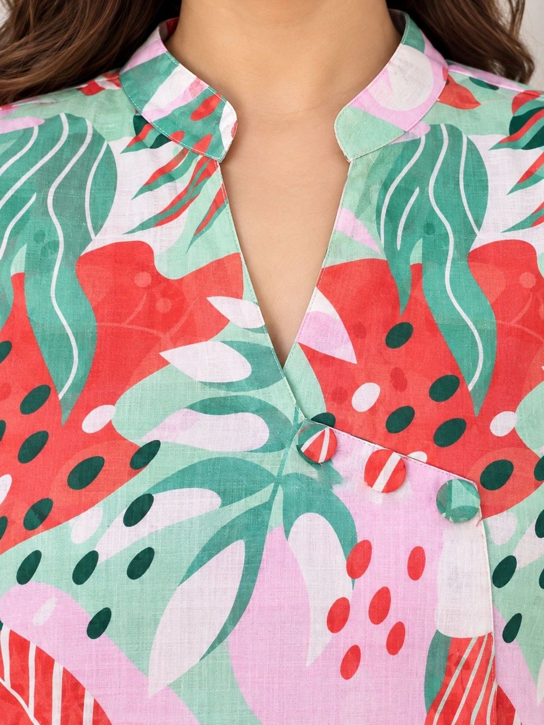 Red and Green Abstract Print Long Tunic — view 6