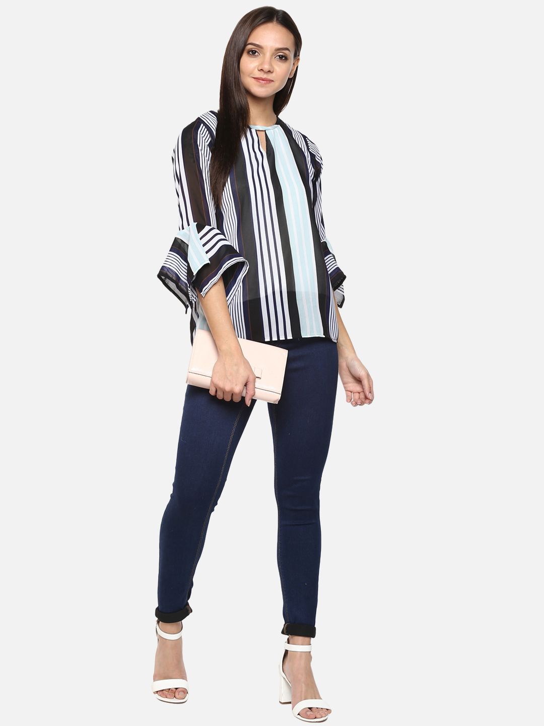 Blue Stripe Georgette Top — view 5