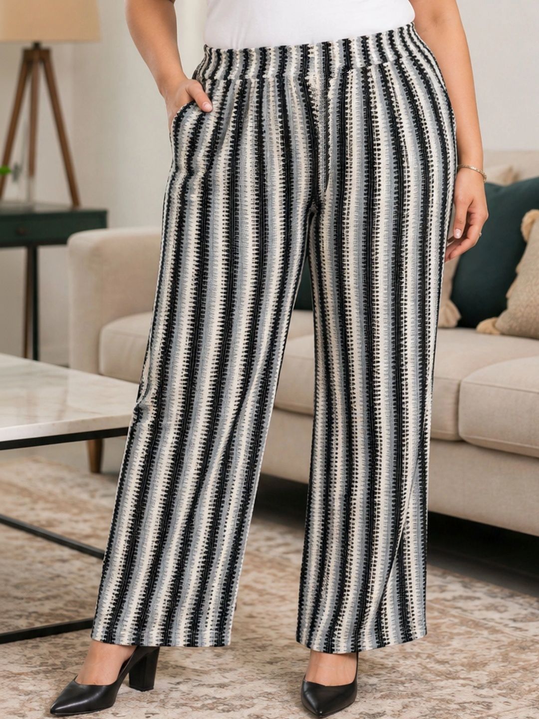 Green and White Crochet Trousers — view 1