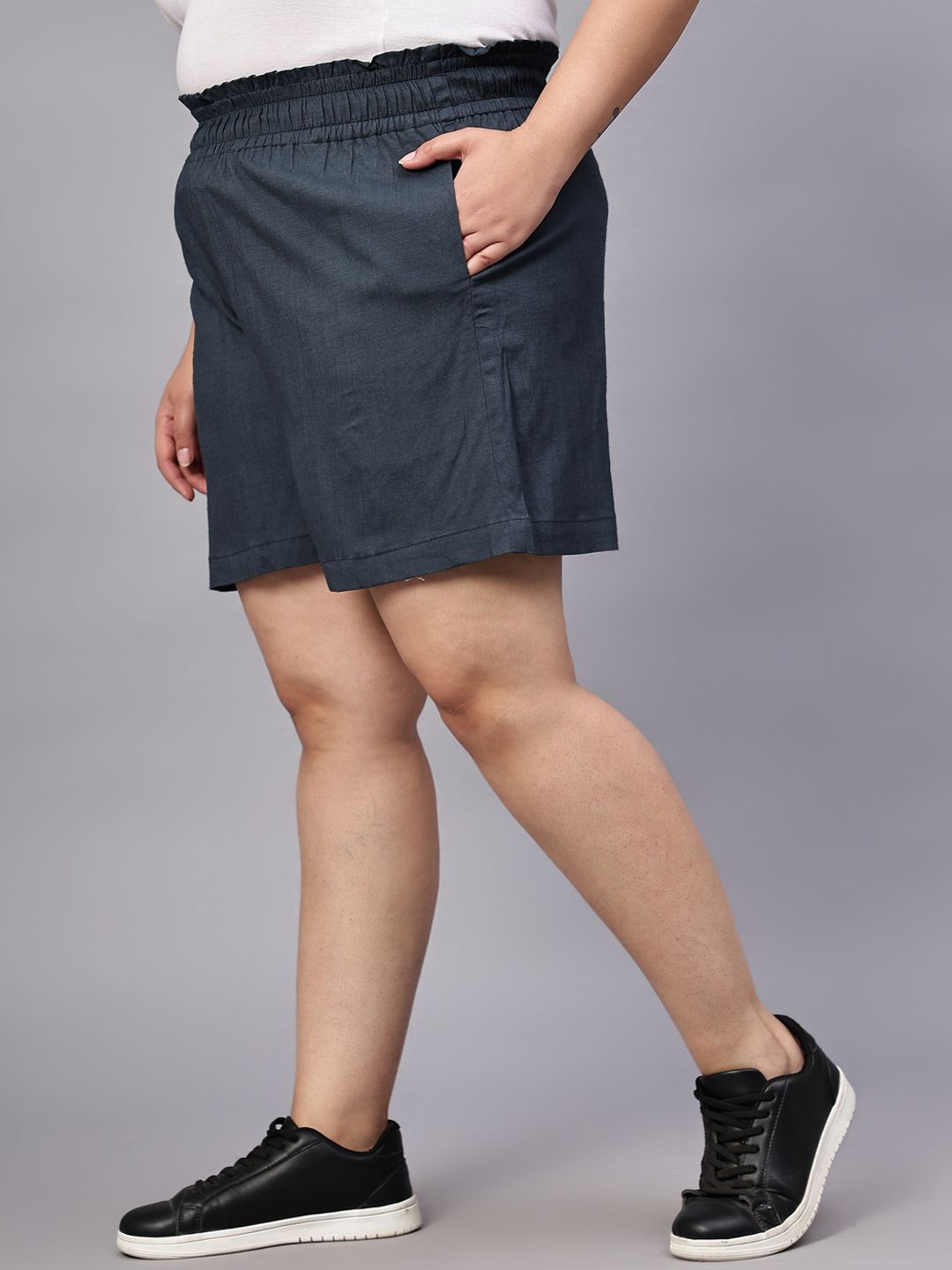 Grey Cotton Plus Size Shorts — view 3