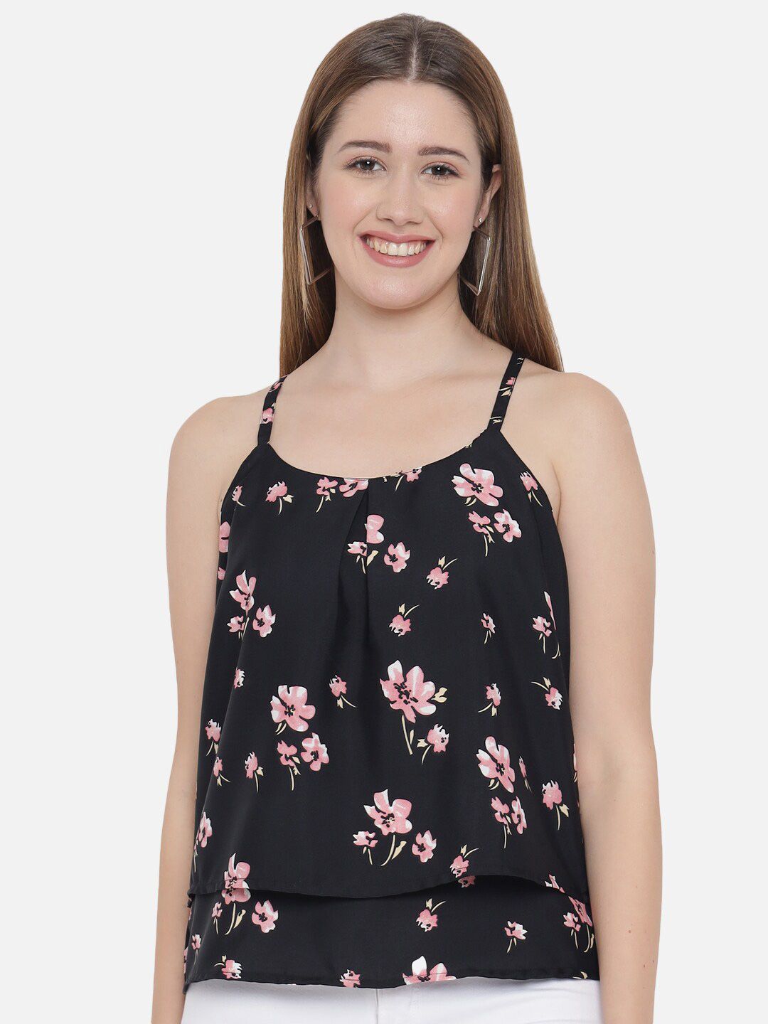 Black Floral Strap Top — view 8