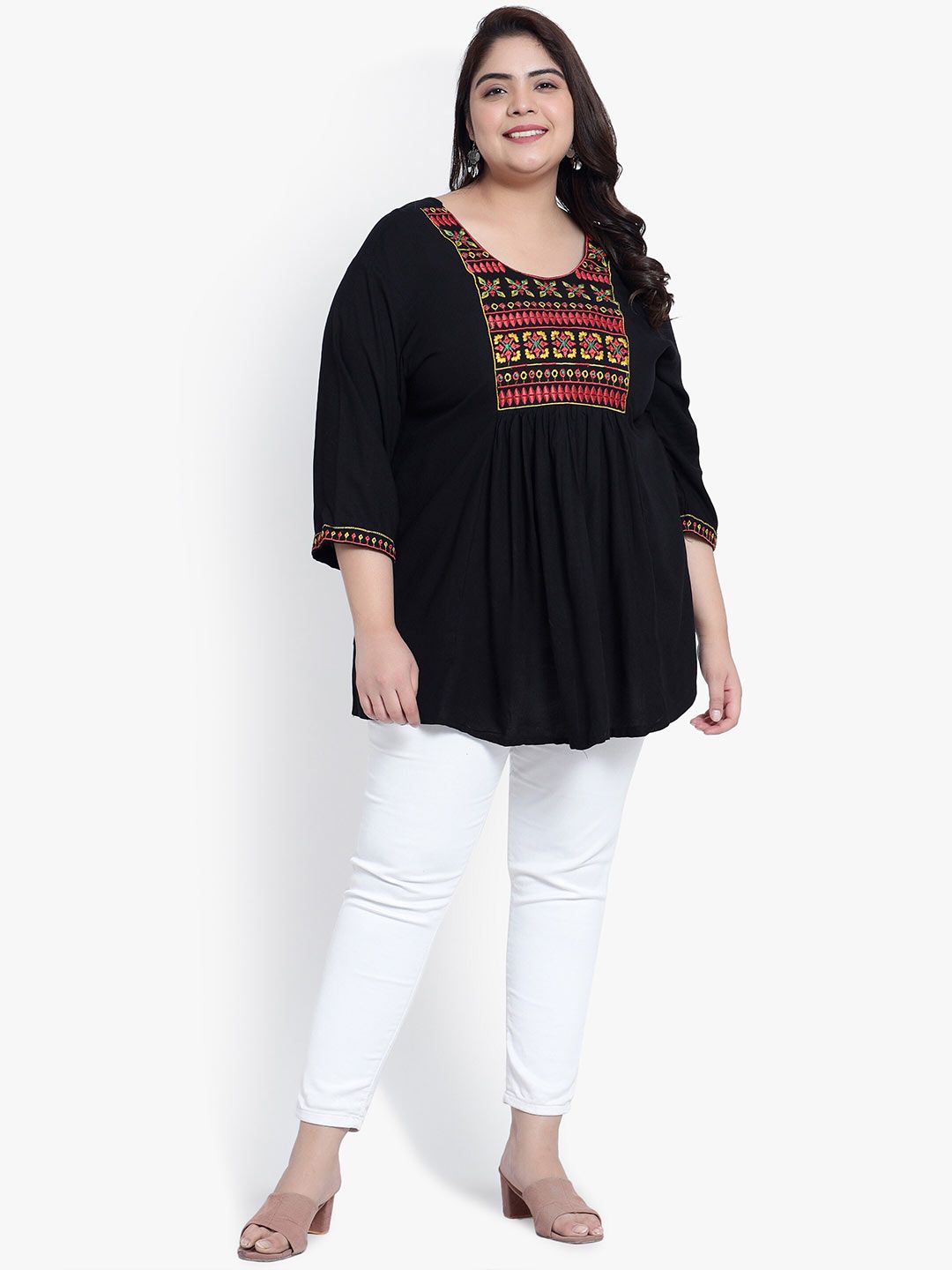 Black Embroidered Plus Size Tunic — view 5