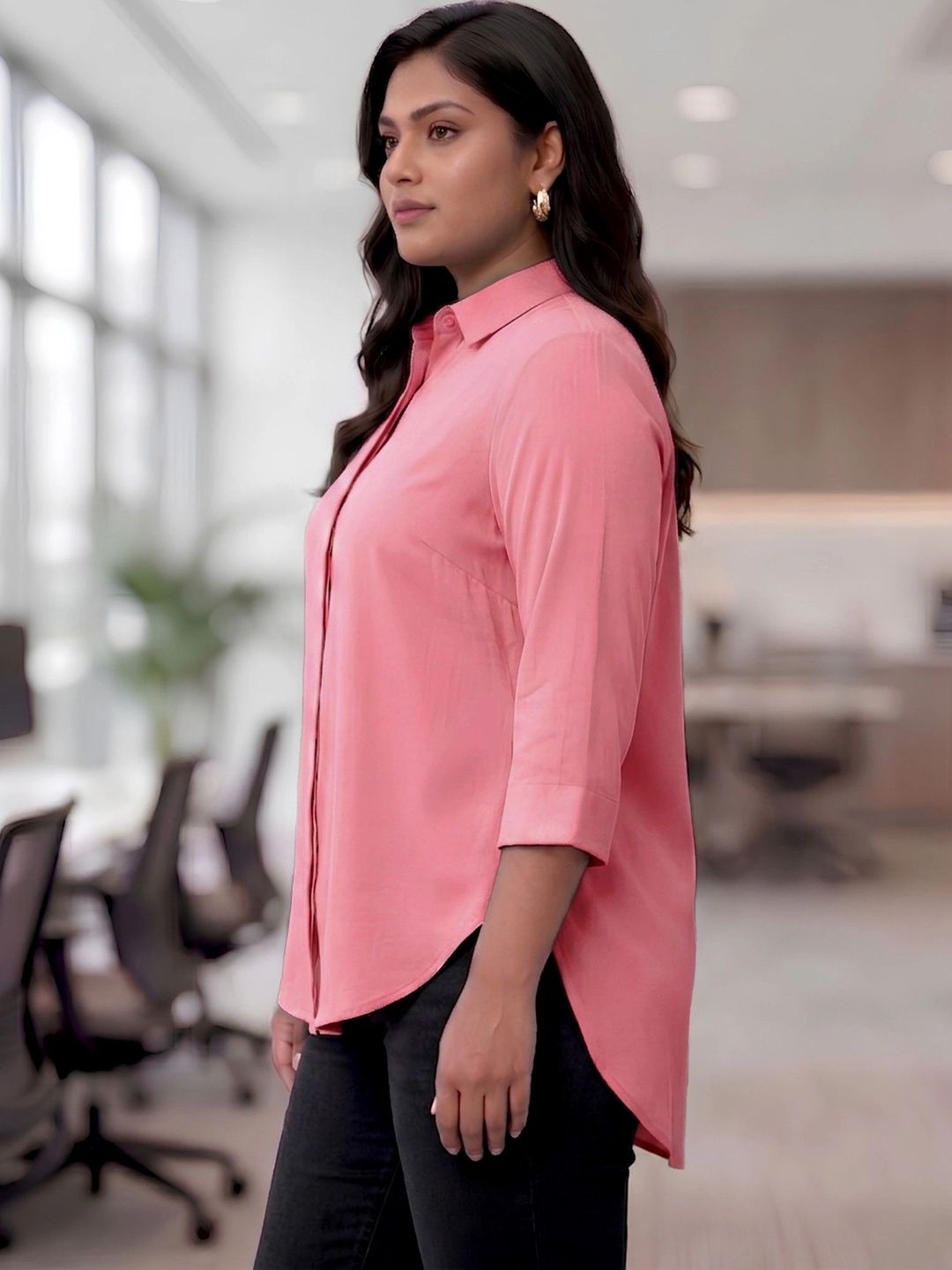 Pink Rayon Concealed Plus Size Tunic — view 6