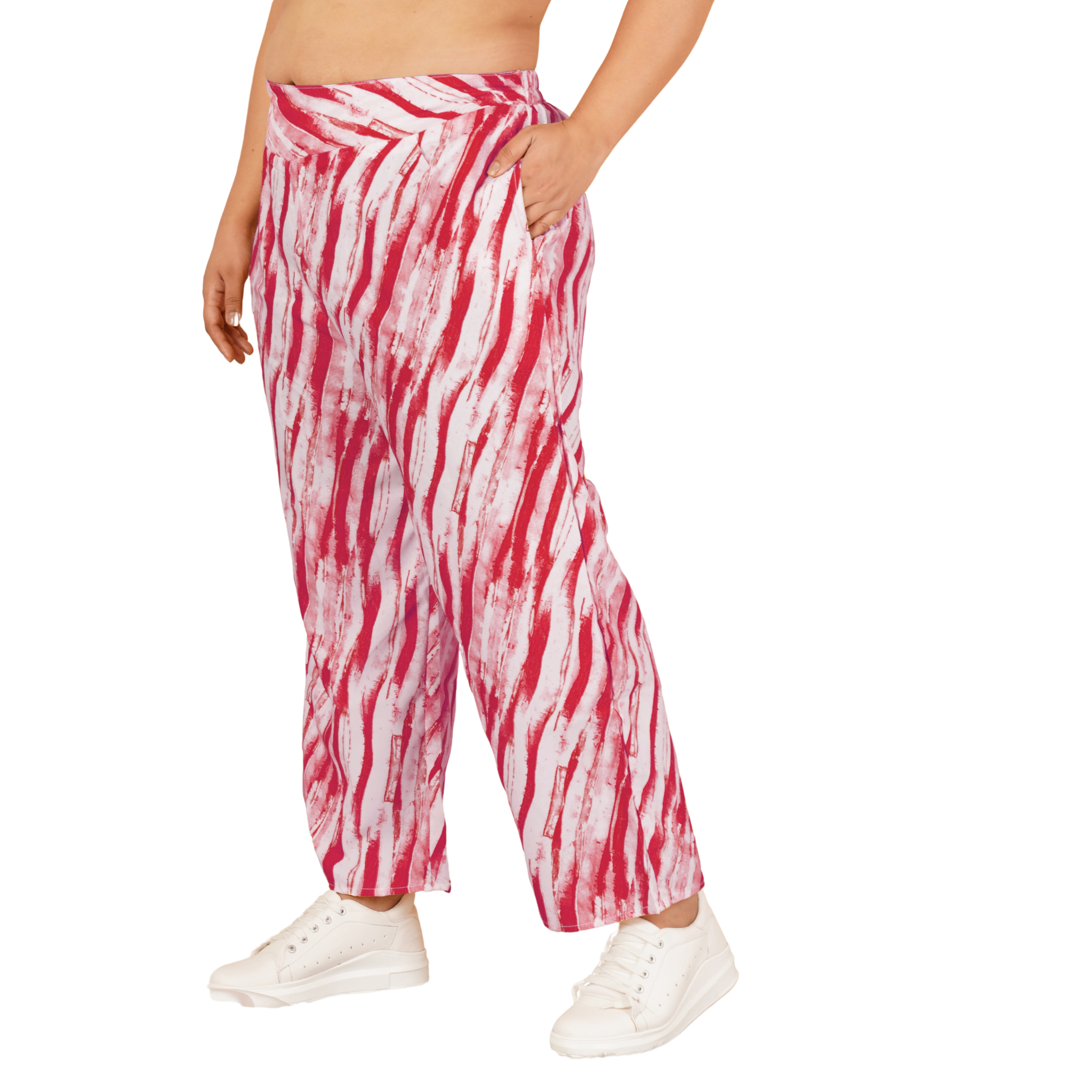 Red Leheriya Print Plus Size Trousers