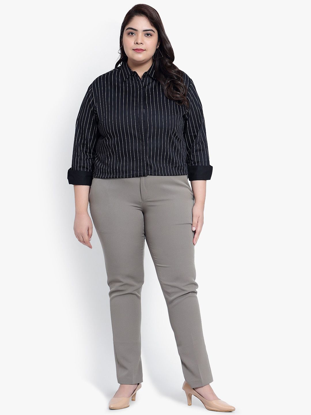 Black Stripe Formal Plus Size Shirt — view 7