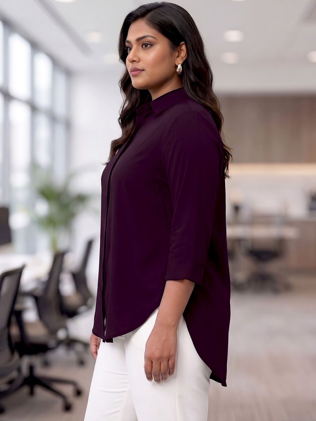 Burgundy Rayon Concealed Plus Size Tunic — view 6