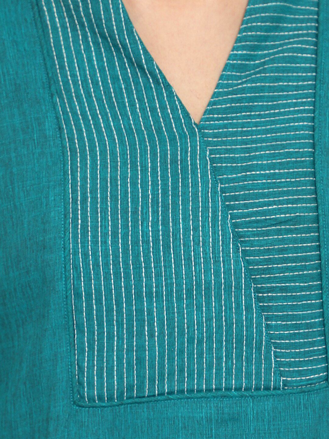 Turquoise Solid Embroidered Tunic — view 2