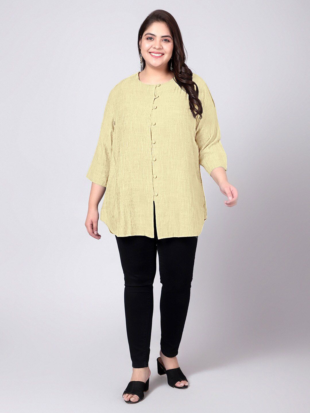 Yellow Cotton Linen Plus Size Tunic — view 6