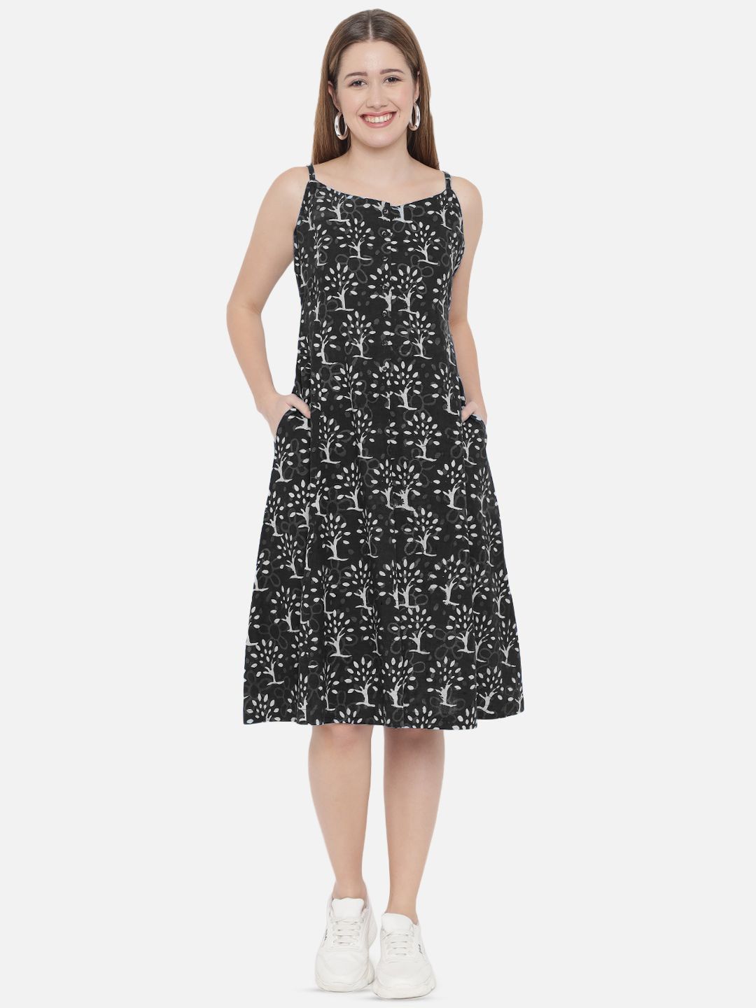 Black A-Line Hand Block Dress — view 8