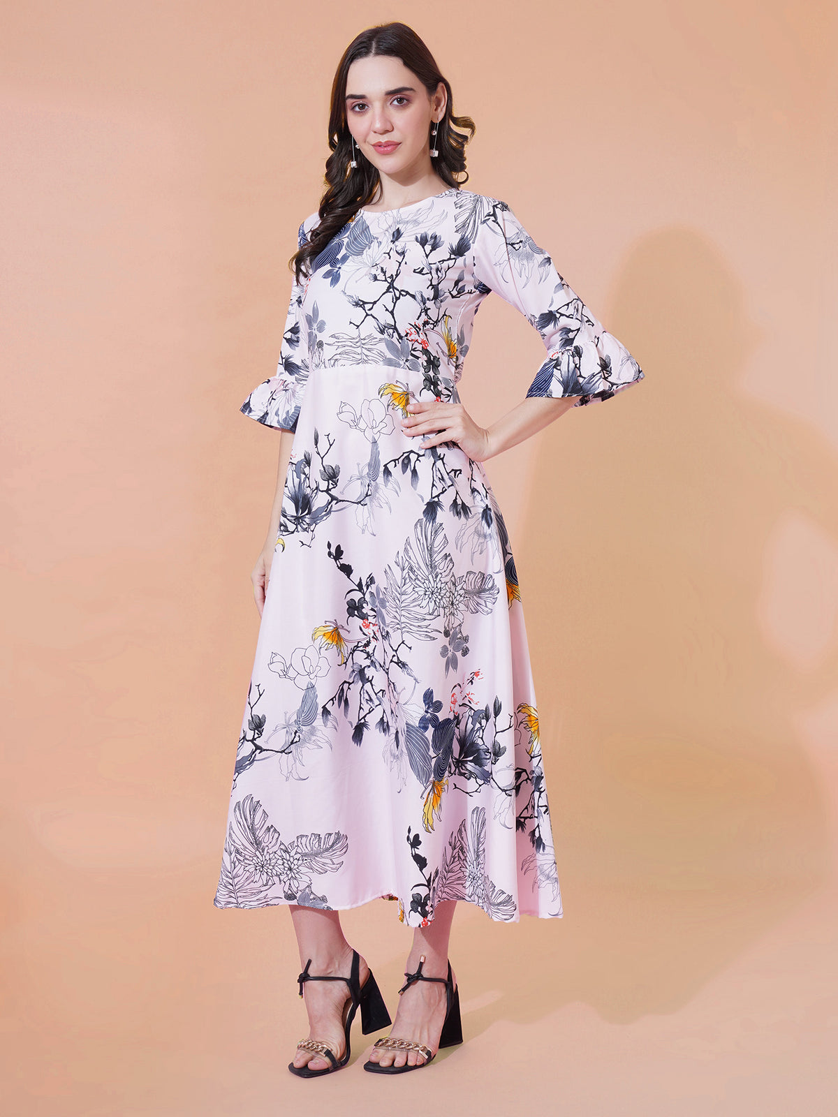 Pink Floral Print Maxi Dress