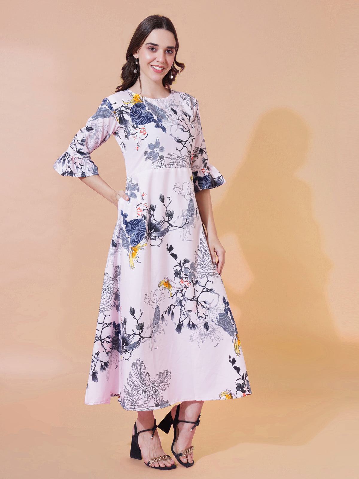 Pink Floral Print Maxi Dress