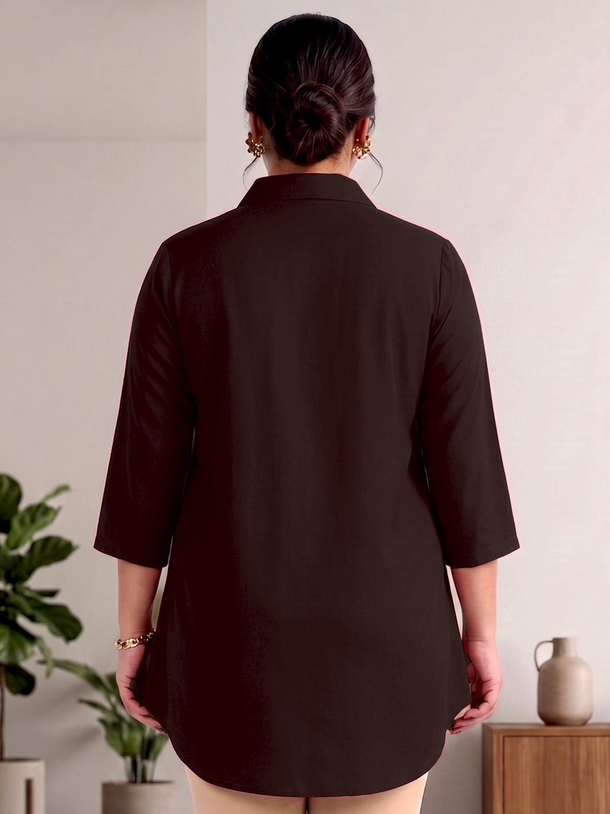 Brown Rayon Centrepleat Longline Tunic