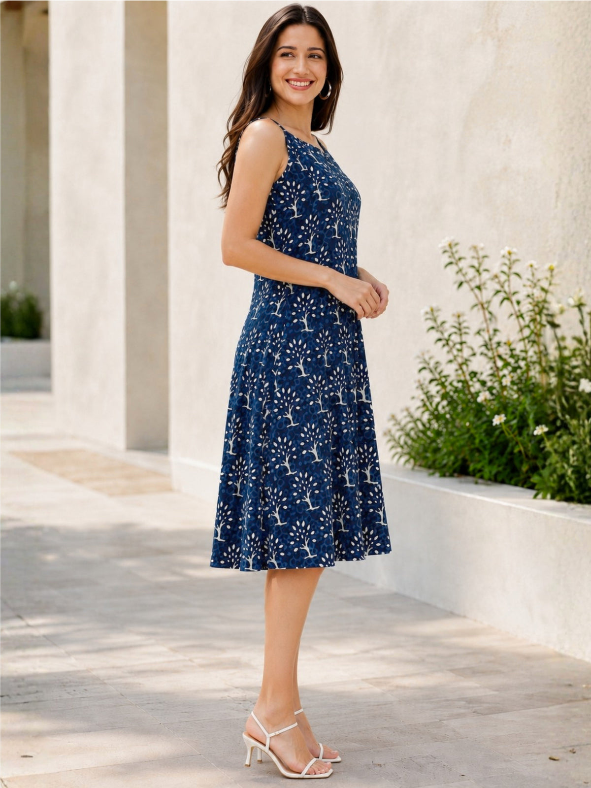 Blue A-Line Hand Block Dress