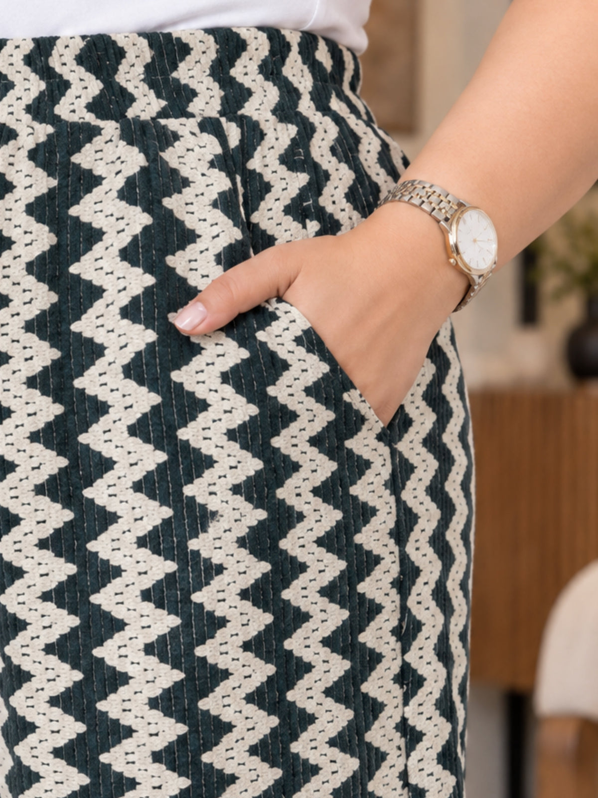 Green and White Crochet Trousers