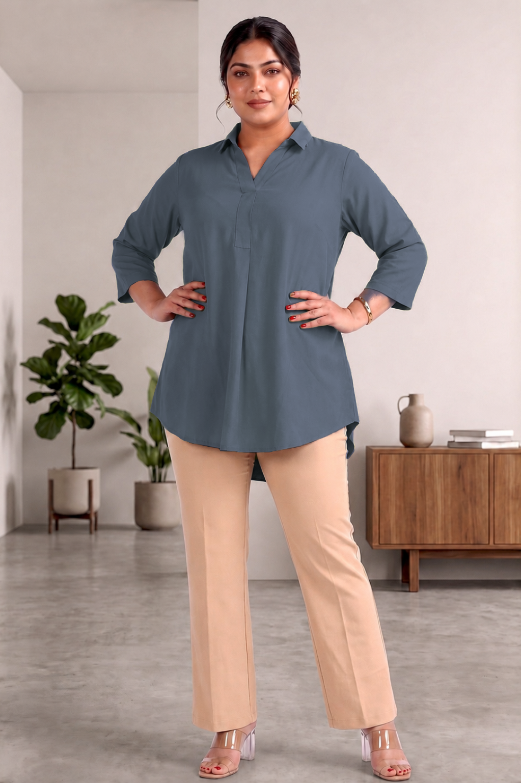 Grey Rayon Centrepleat Longline Tunic