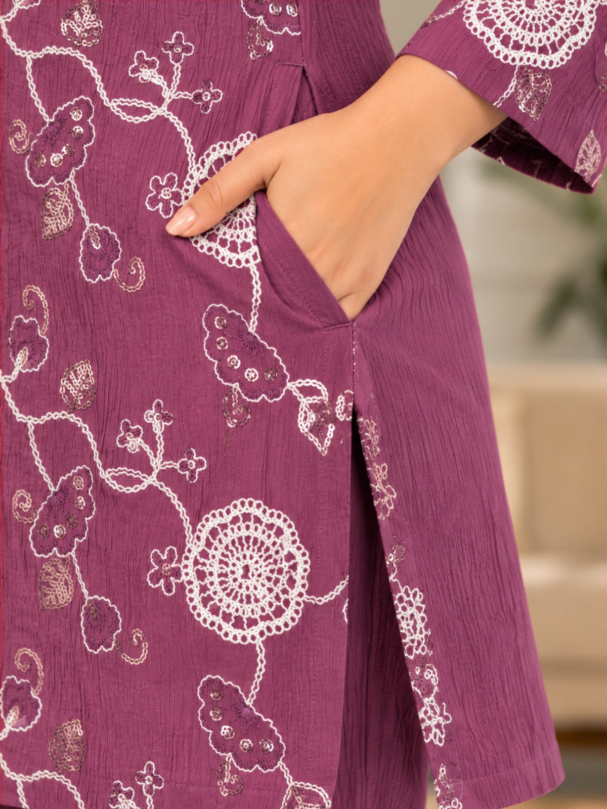Purple Embroidered Plus Size Co Ord Set