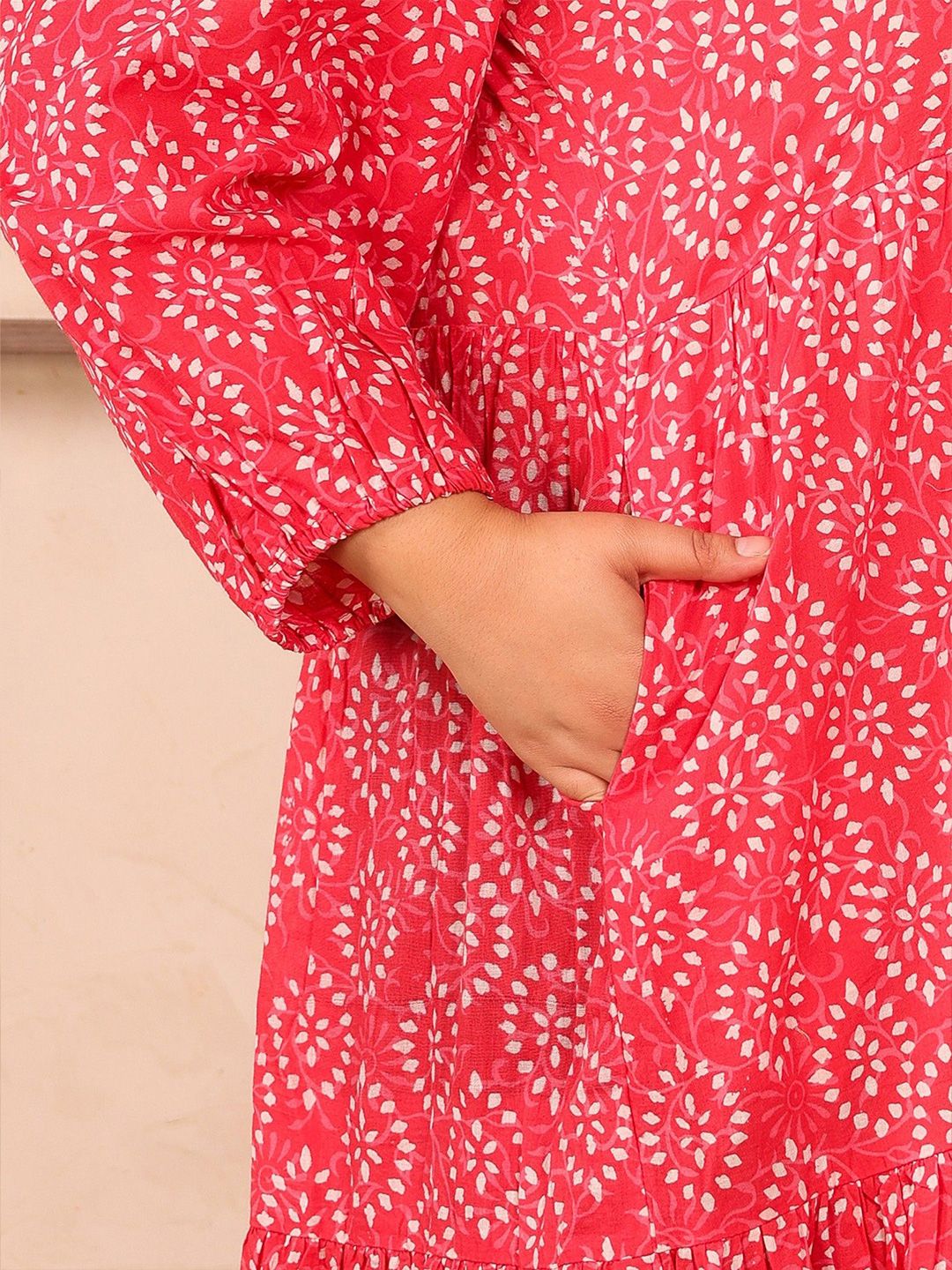 Pink Cotton Print Plus Size Dress — view 6