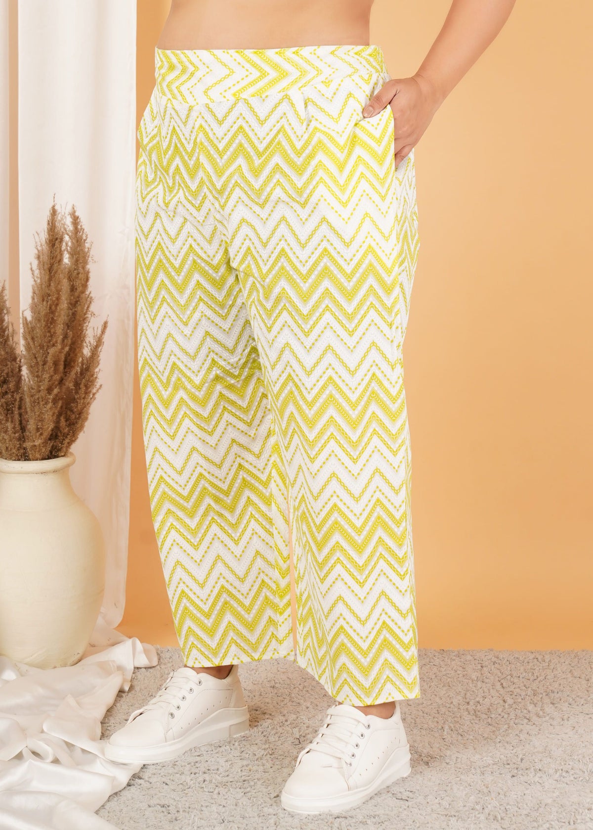 Yellow Stripe Print Plus Size Trouser — view 4