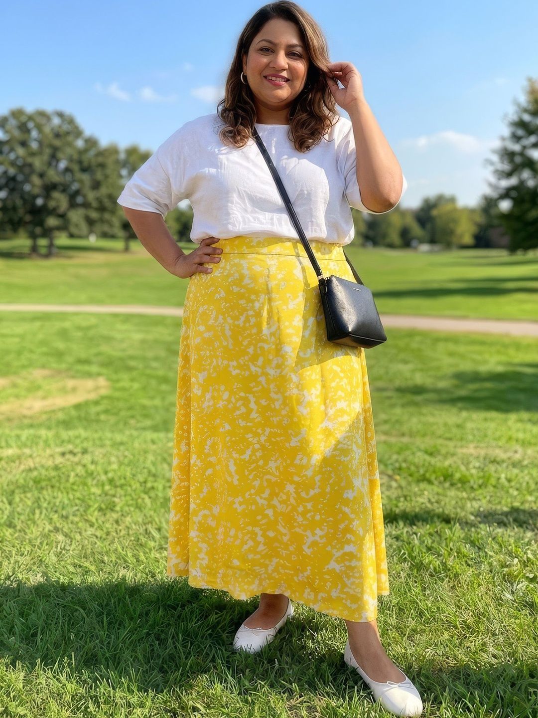 Yellow Print Satin Skirt — view 5