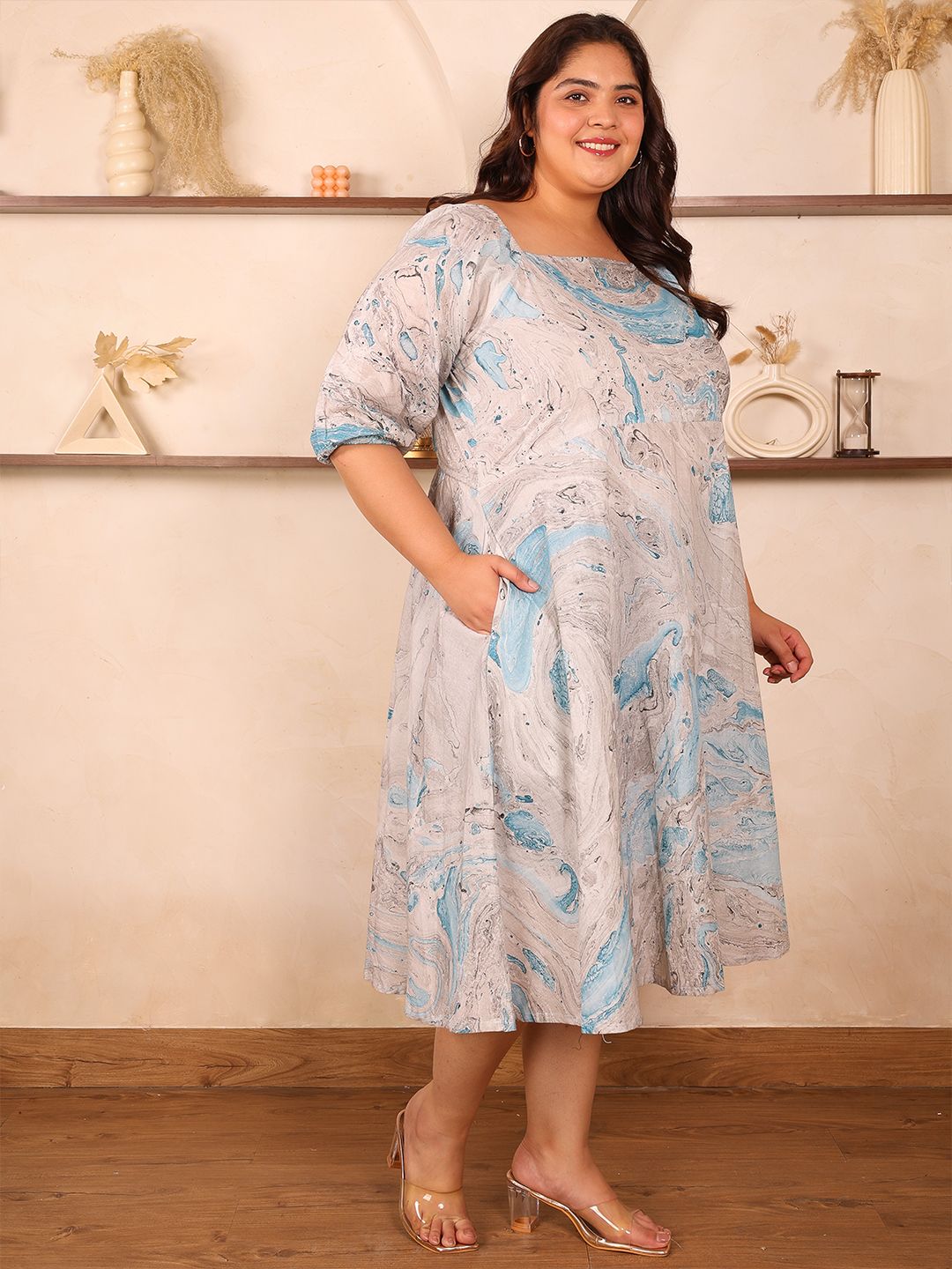 Blue Marble Print Plus Size Dress — view 3