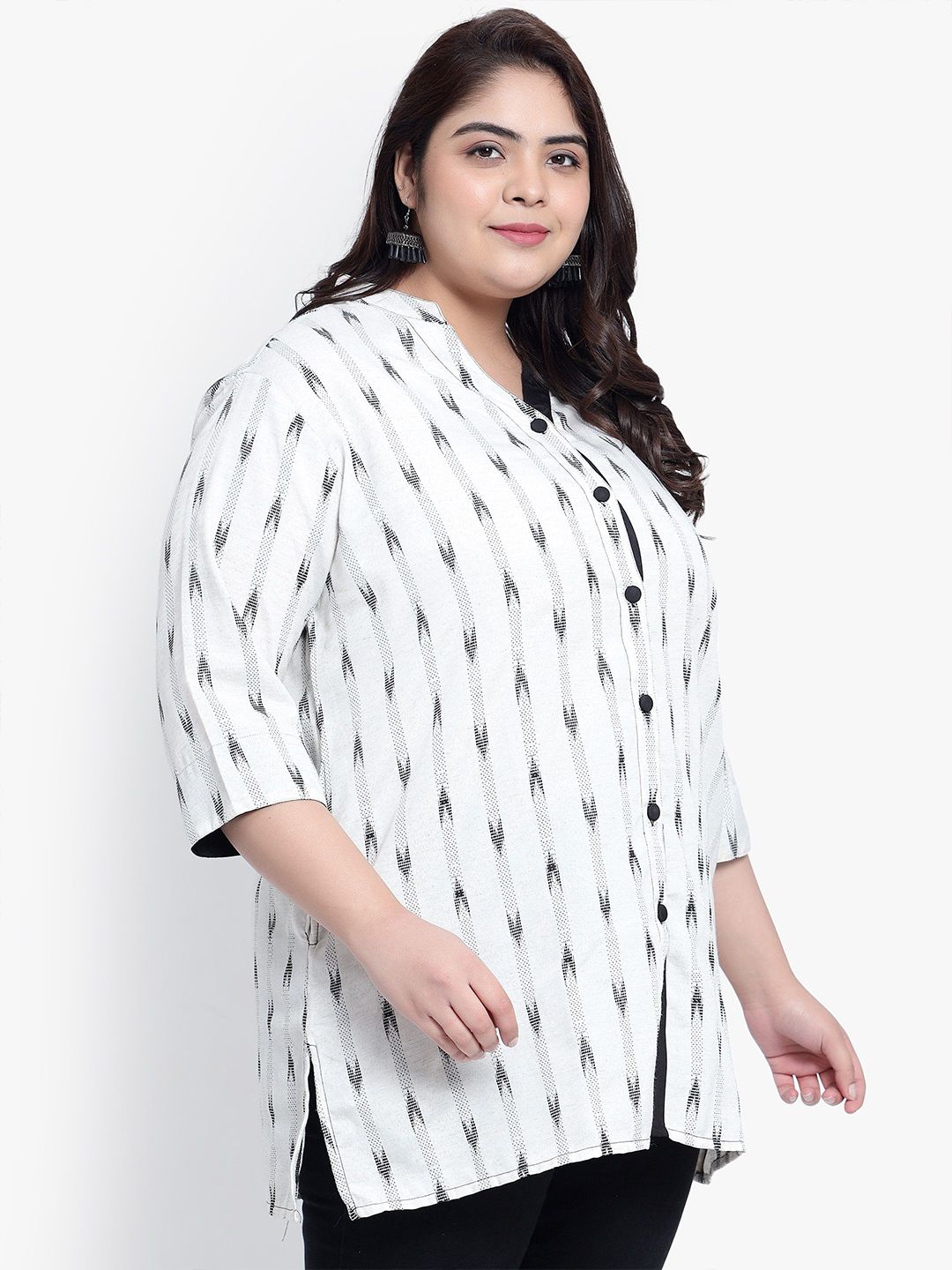 Black Ikat Cotton Plus Size Tunic — view 3