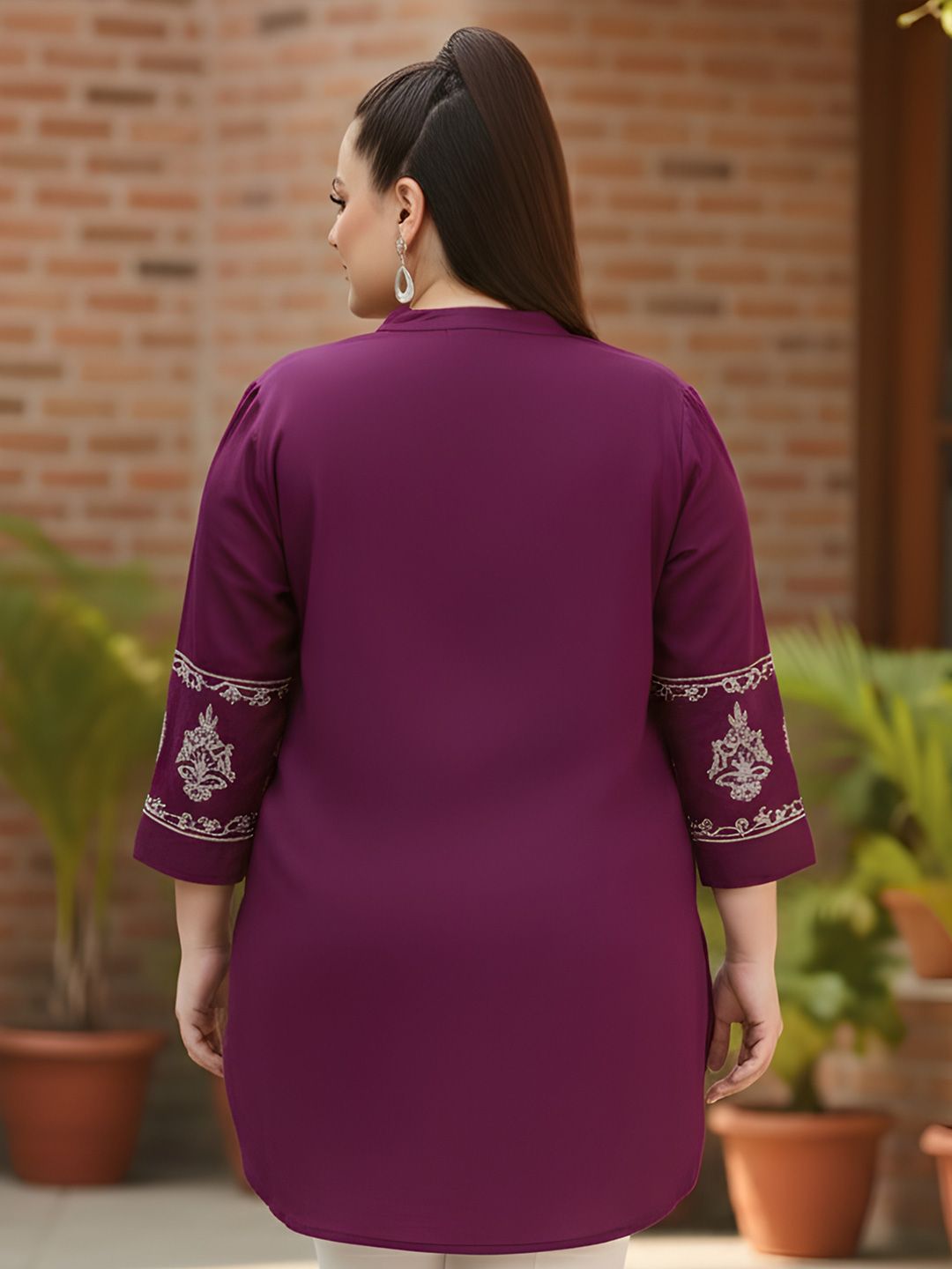 Burgundy Cotton Embroidered Tunic — view 5