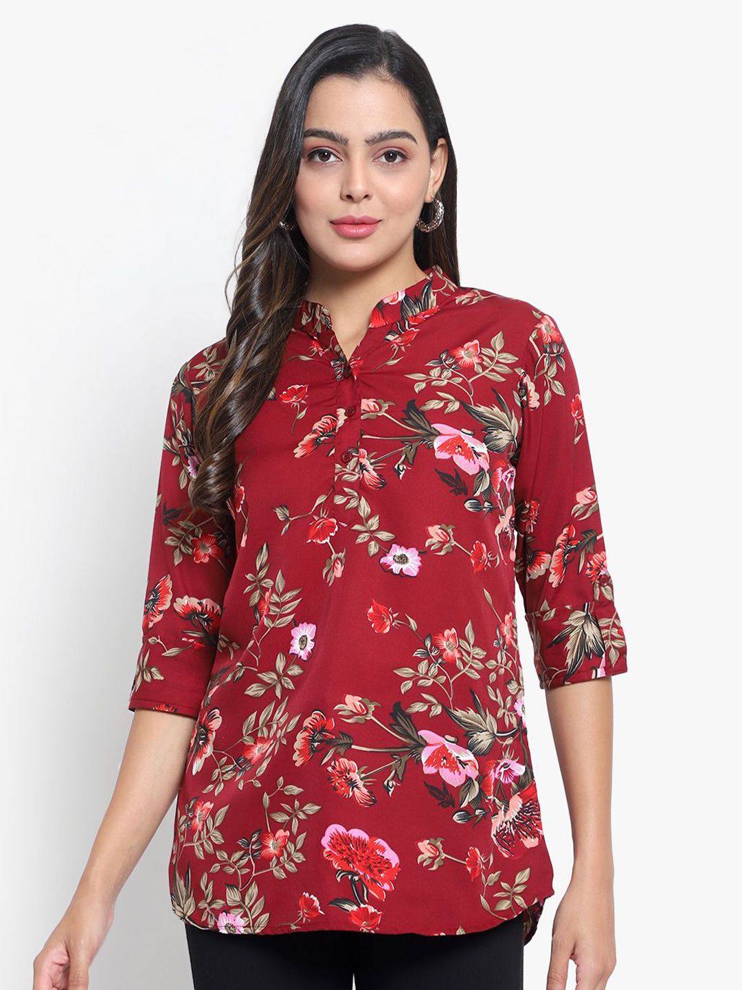 Maroon Floral Print Tunic — view 8