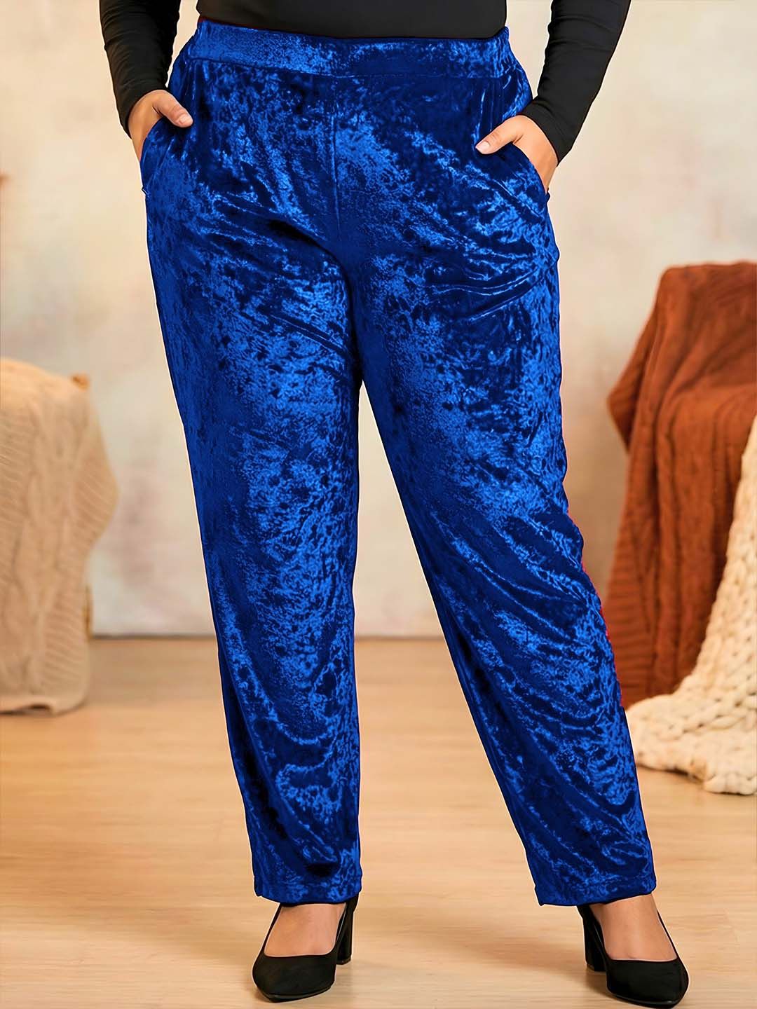 Blue Velvet Plus Size Trousers — view 1
