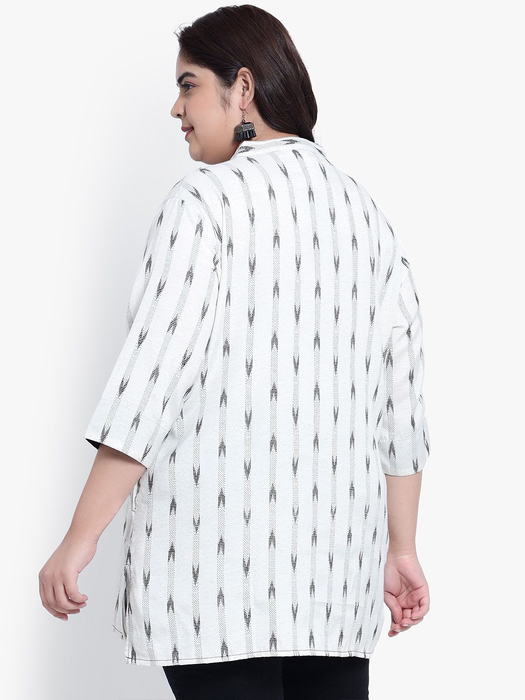 Black Ikat Cotton Plus Size Tunic — view 5