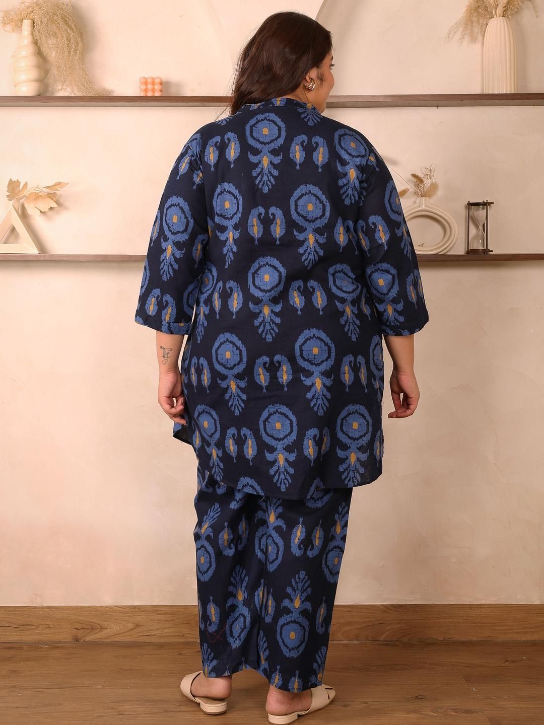 Indigo Blue Cotton Print Plus Size Co Ord Set — view 6