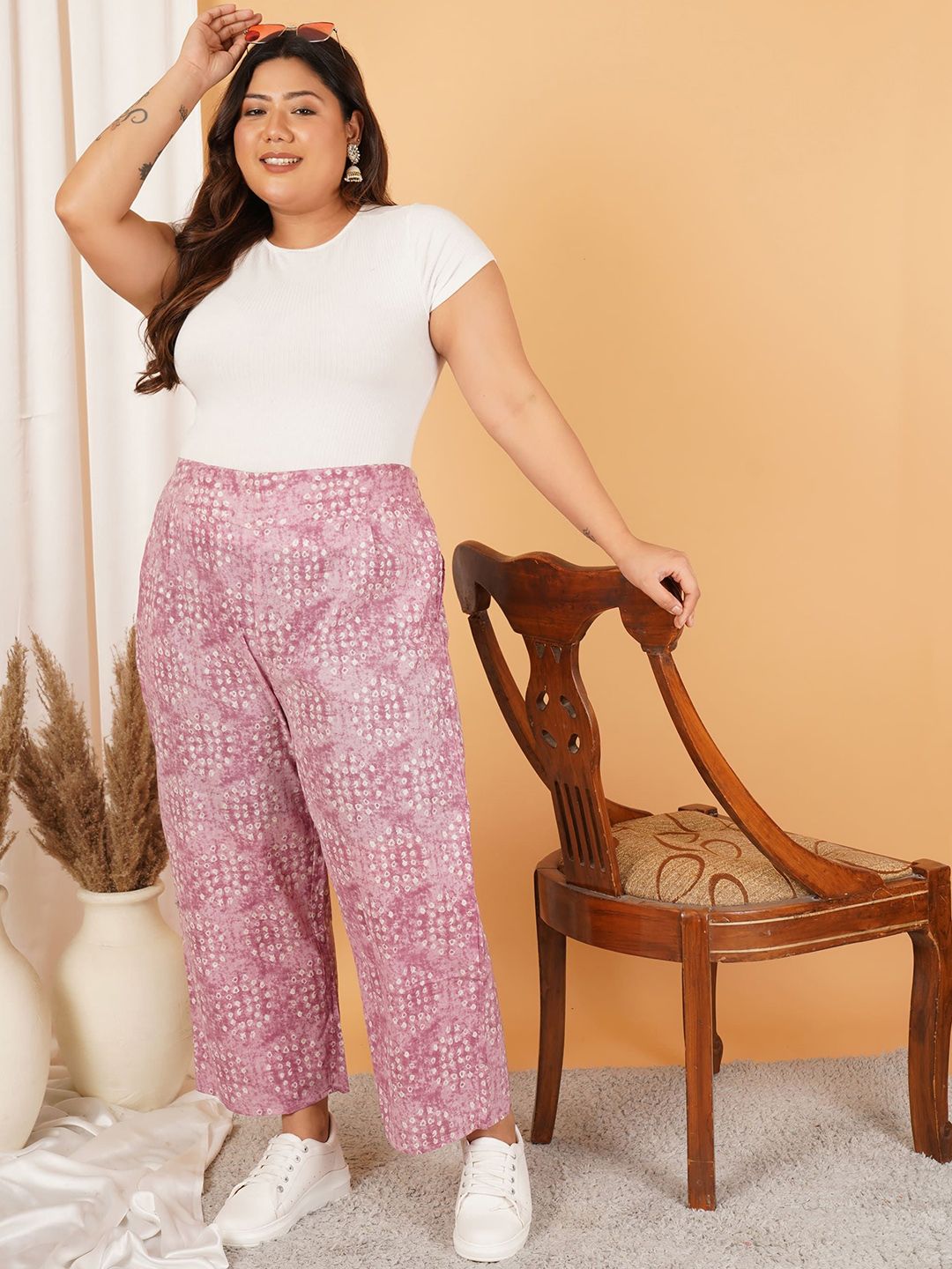 Pink Geometric Print Plus Size Trouser — view 6