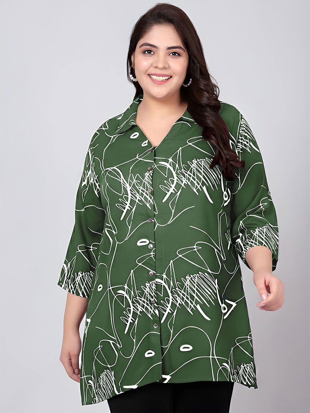 Green Scribble Print Plus Size Shirt — view 1