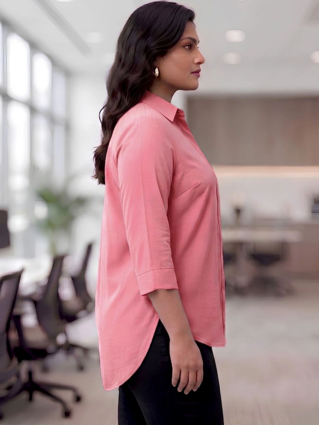 Pink Rayon Concealed Plus Size Tunic — view 3