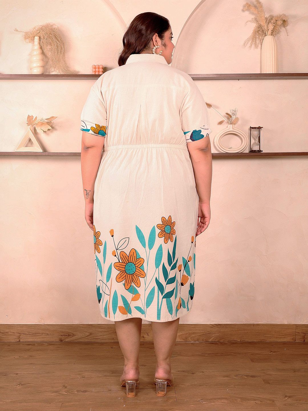 OffWhite Blue Floral Cotton Midi Dress — view 6