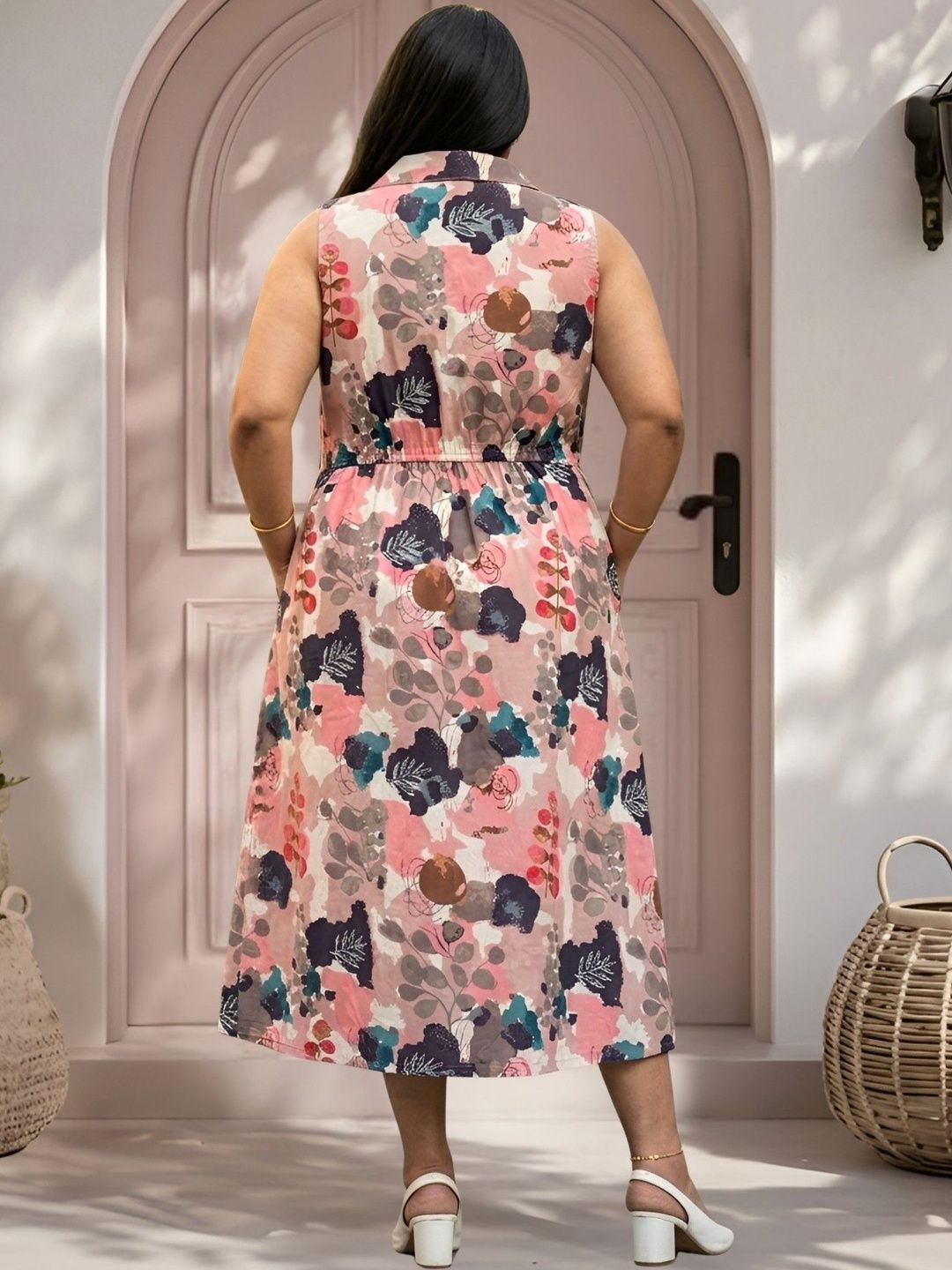 Pink Abstract Print Midi Dress — view 2