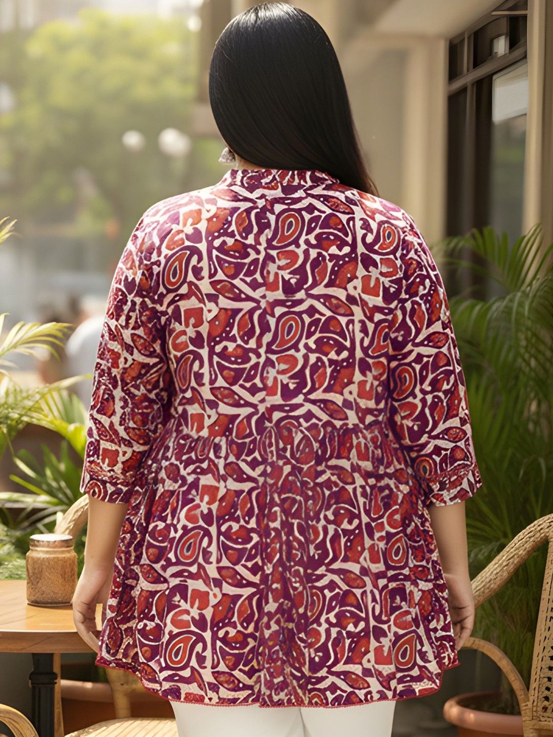 Red and Purple Print Cotton Tunic — view 4