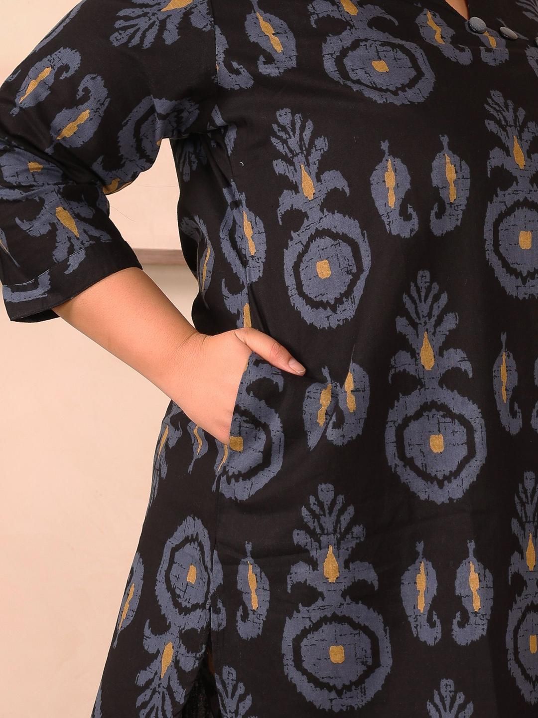 Black Cotton Print Plus Size Co Ord Set — view 2