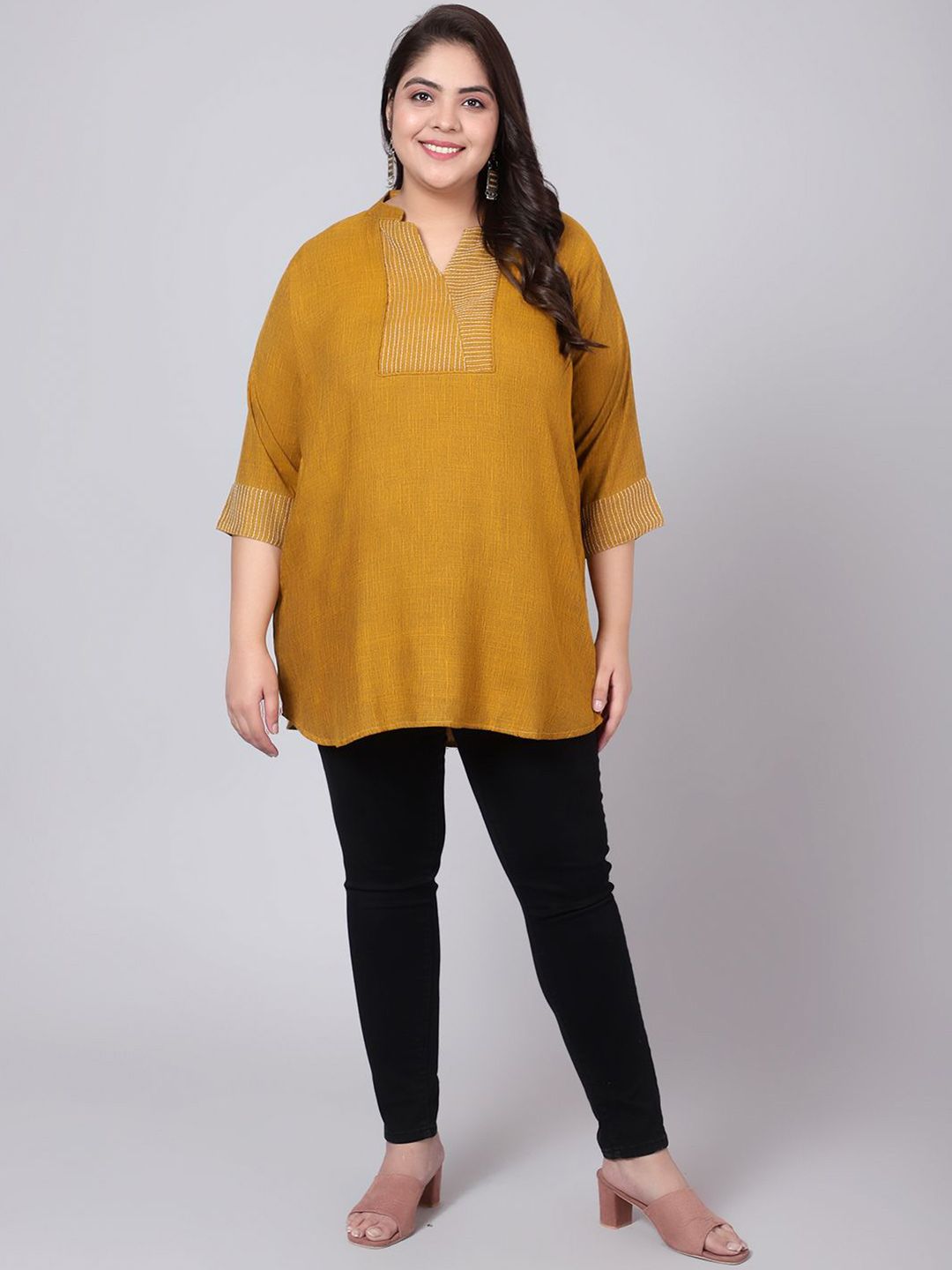 Mustard Embroidered Plus Size Tunic — view 6