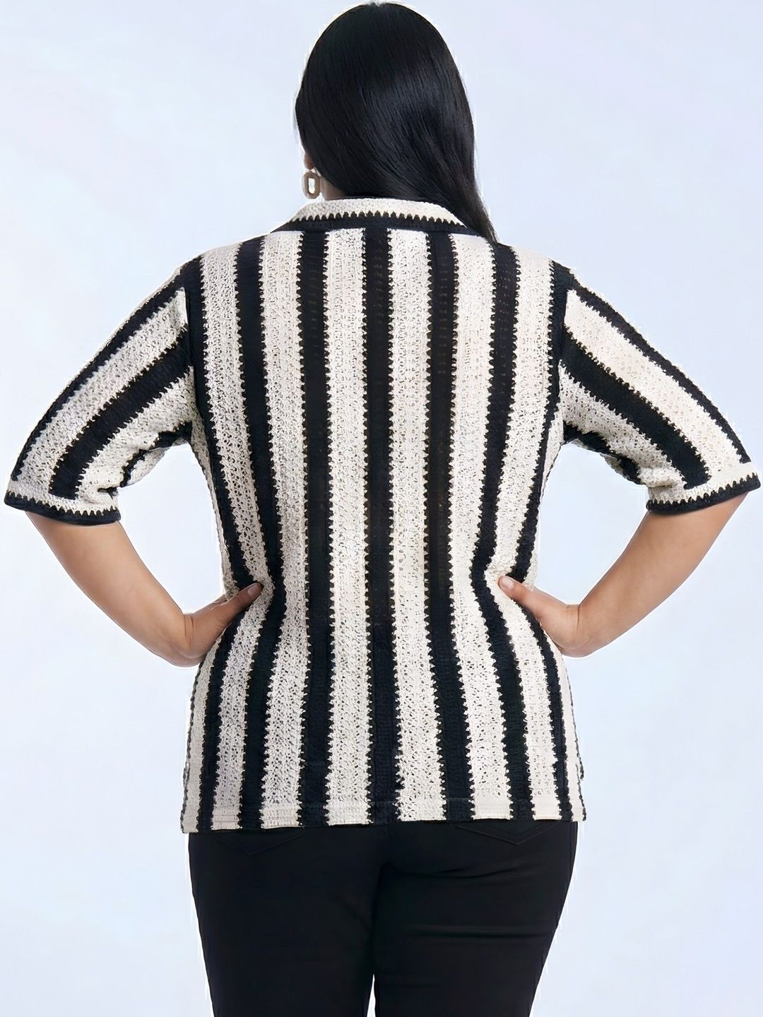 Black And White Stripe Crochet Shirt — view 2